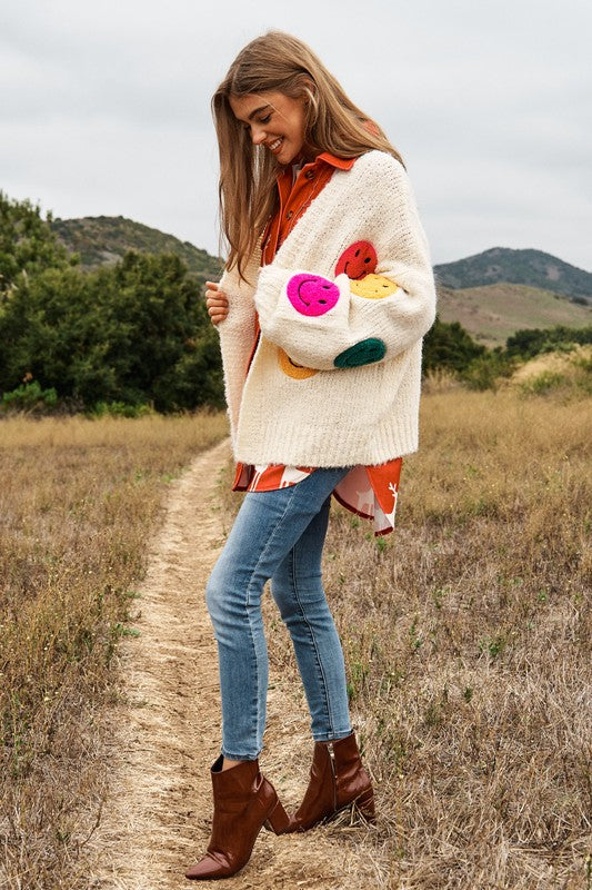 The Fuzzy Smile Long Bell Sleeve Knit Cardigan - Nexusni