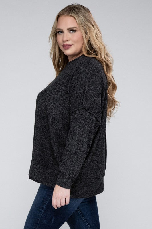 Plus Brushed Melange Drop Shoulder Sweater - Nexusni