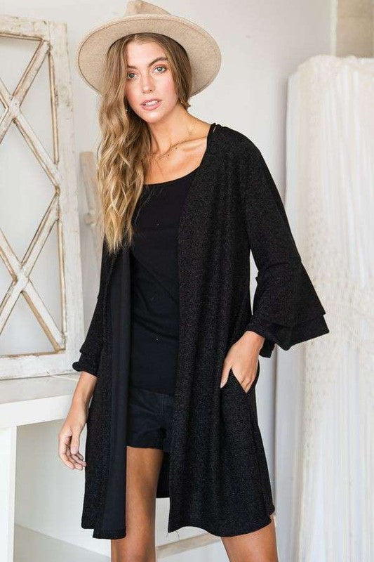 Glitter bell sleeve kimono style cardigan PLUS - Nexusni