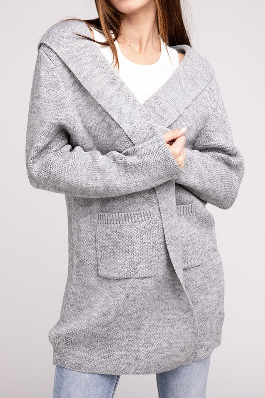 Hooded Open Front Sweater Cardigan - Nexusni