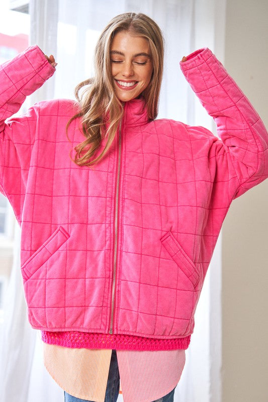 Washed Soft Comfy Quilting Zip Closure Jacket - Nexusni