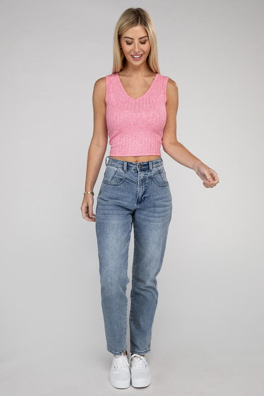 Ribbed Scoop Neck Cropped Sleeveless Top - Nexusni