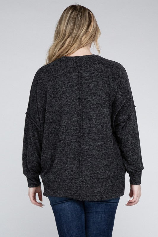 Plus Brushed Melange Drop Shoulder Sweater - Nexusni